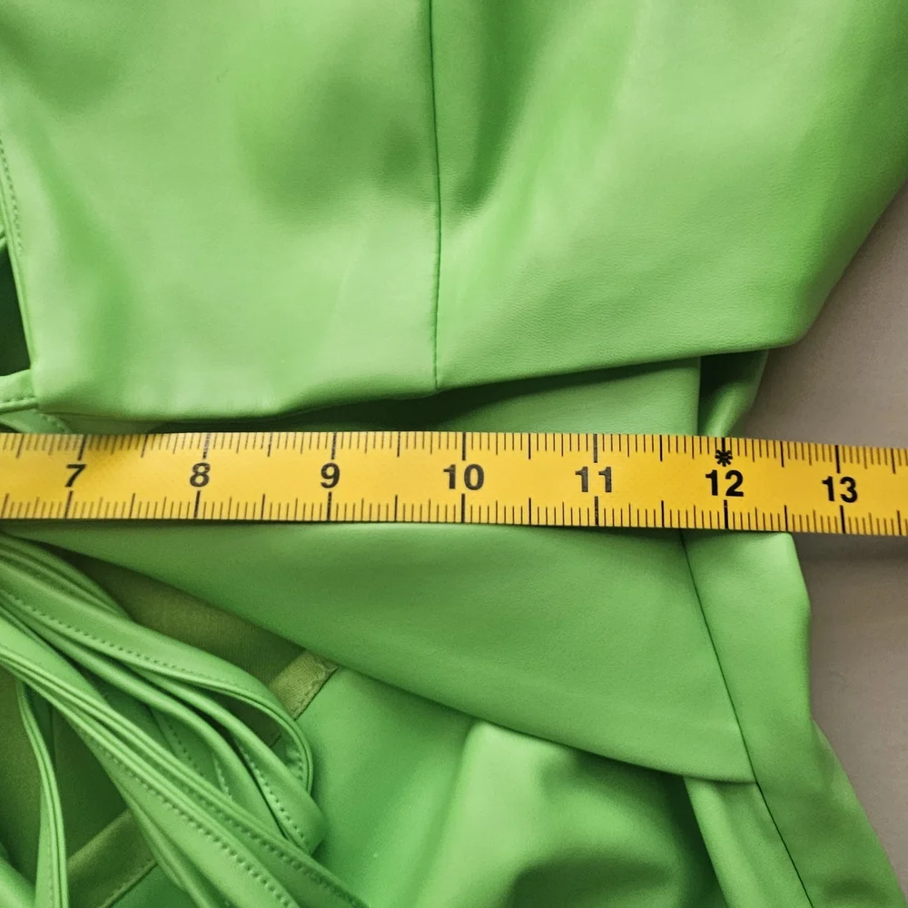 AKIRA M Green Faux Leather Mini Dress Trench Coat Size Going Out Party Miami ~ - Picture 7 of 9